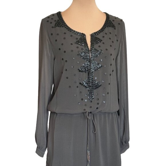 NWT HARPER Tunic Mini Dress Sz.S Gray Silk Chiffon Sequin Embellished Event Boho - Picture 1 of 15